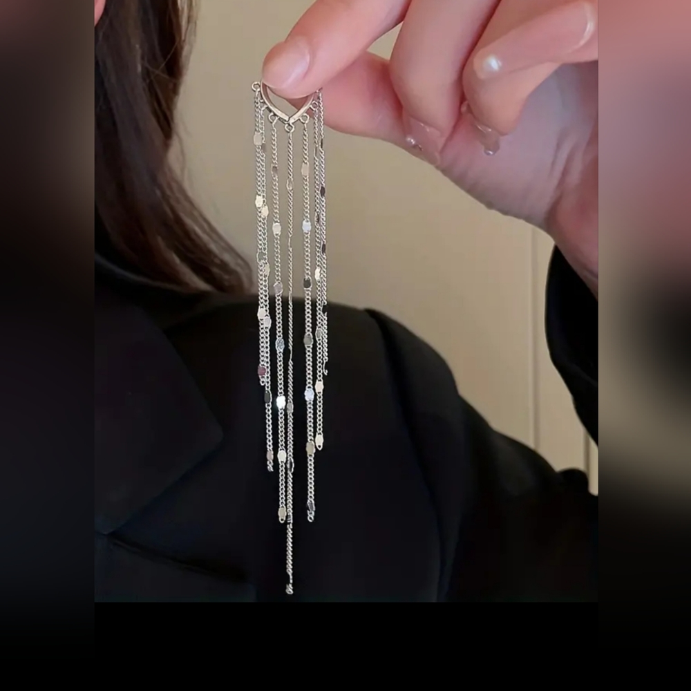chandelier drop earrings, silver tone